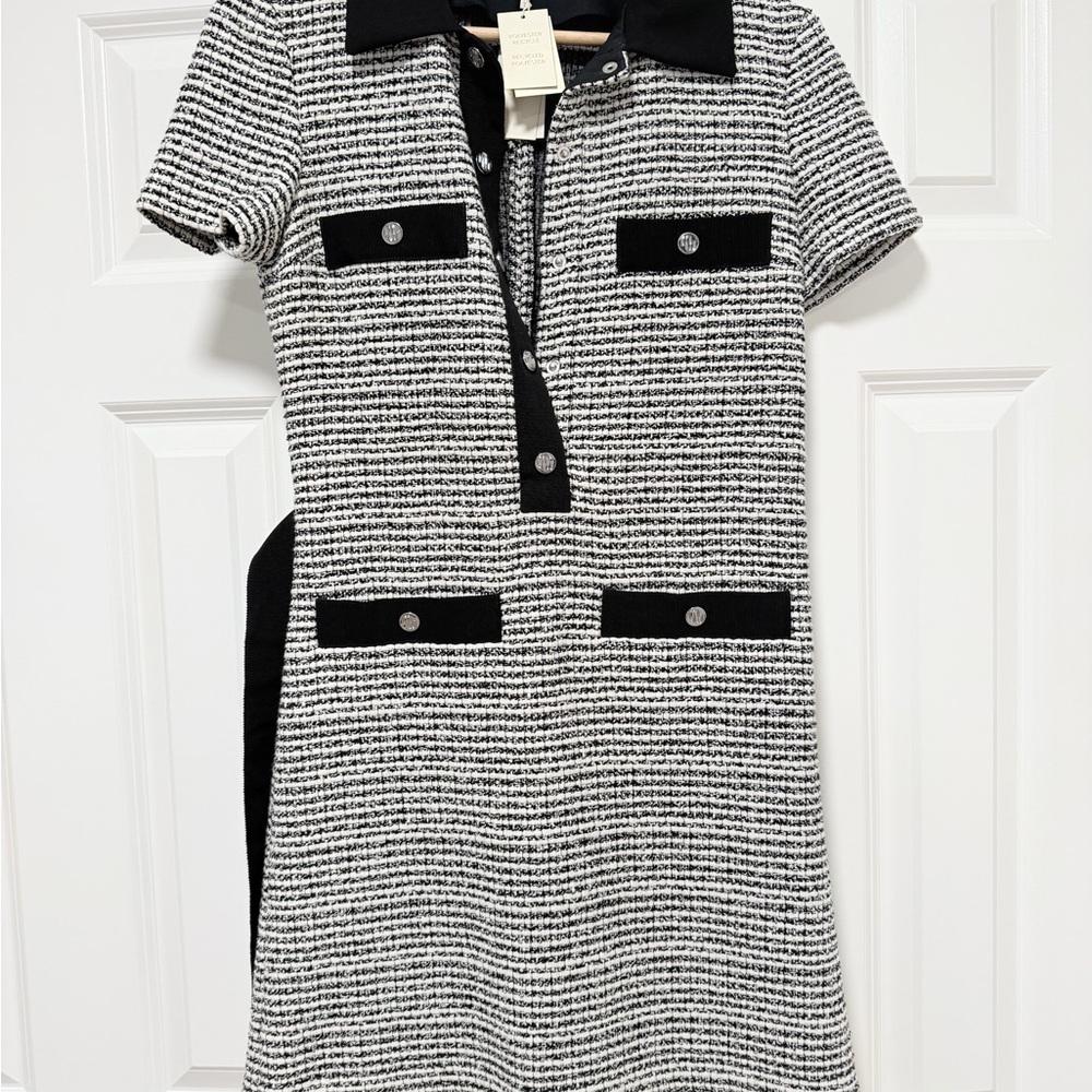 Sandro Black and White Textured Dress